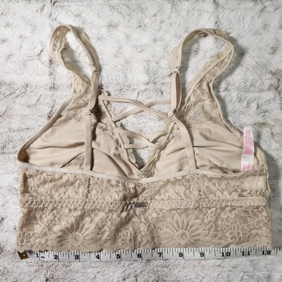 Victoria's Secret PINK Beige Strappy Front Lace Bralette Bra Size S - Picture 2 of 4
